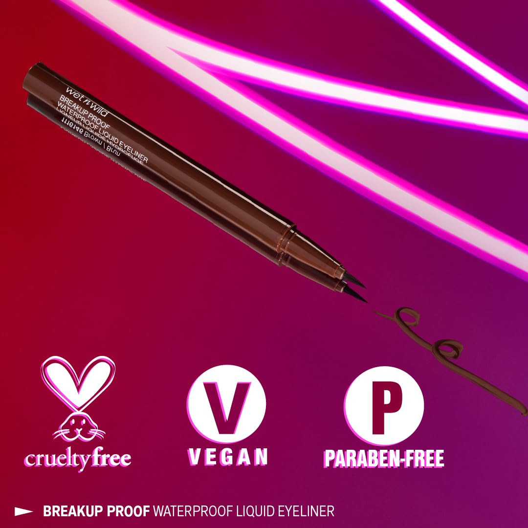 Wet n Wild Mega Last Liquid Eyeliner - Waterproof, 16-Hour Wear, Ultra-Fine Brush - Vegan & Cruelty-Free - Brown