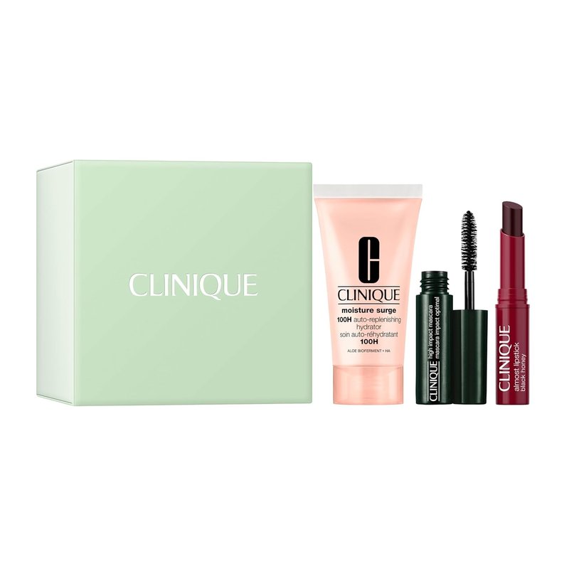 Clinique Icons Gift Set - Almost Lipstick, Moisture Surge 100H, High Impact Mascara | 3 Travel Size Essentials