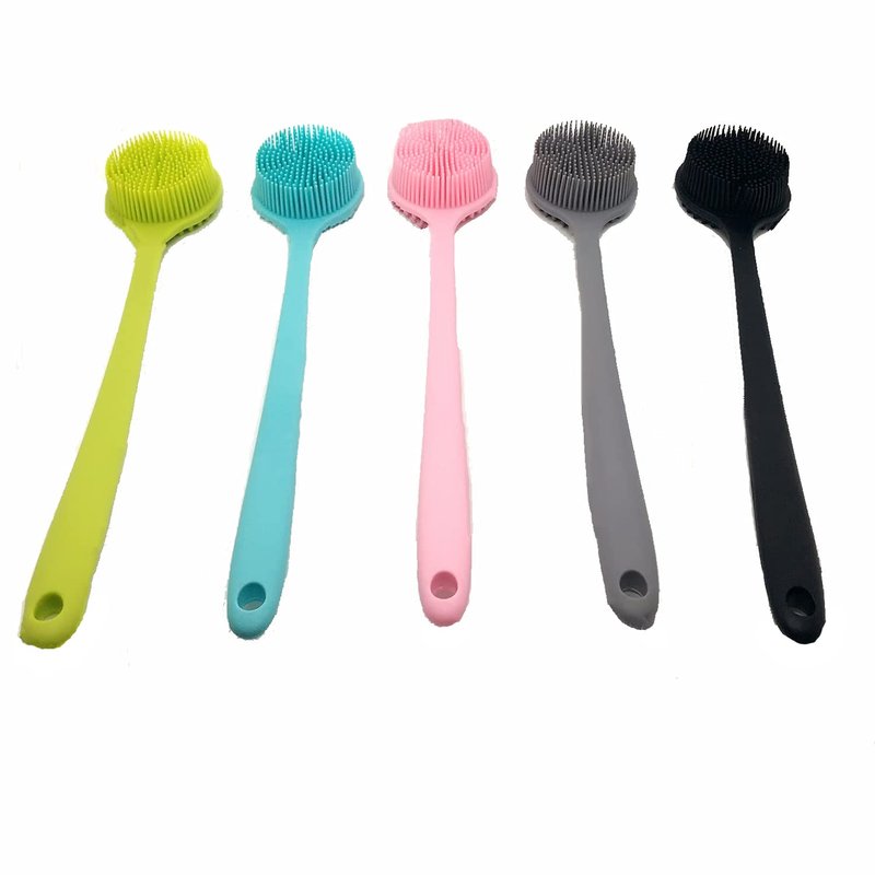 Long Handle Silicone Body Scrubber for Shower, Dual-Sided Back Scrubber Brush with Soft Bristles&Massage Nodes, Exfoliating Bath Brush for Hard to Reach Areas, Easy to Clean & Quick Dry, for Daily Use