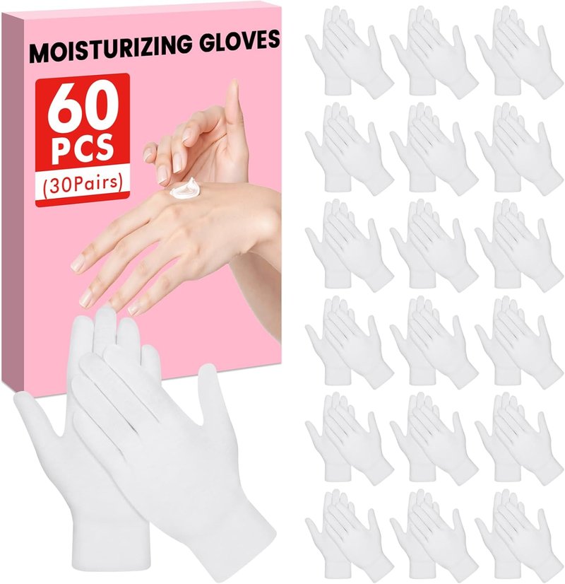 Skiennix 60 Pcs Cotton Gloves - Soft Moisturizing Overnight Spa Gloves for Eczema | Stretchable for Men & Women
