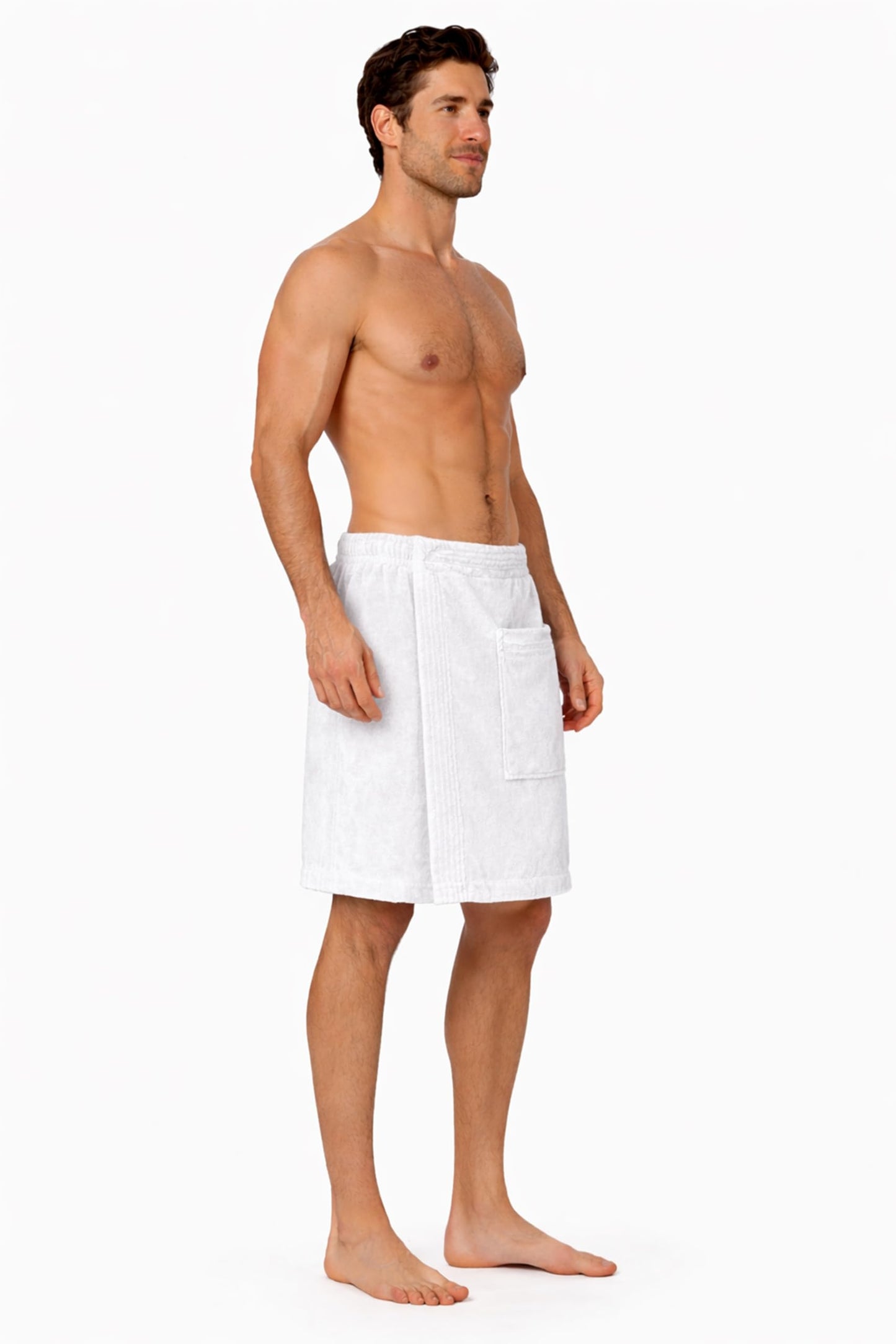 Turkish Cotton Terry Velour Adjustable Body Wrap Towel for Men (White, One Size)