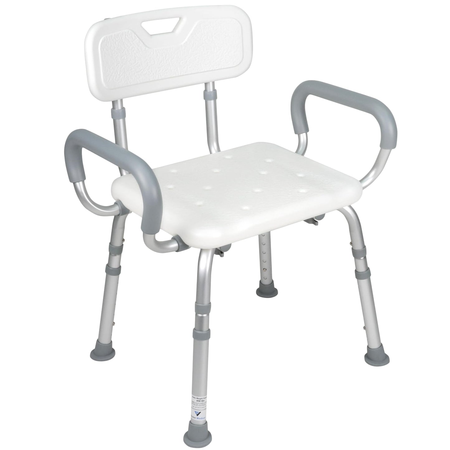 Vaunn Medical Deluxe Spa Shower Chair with Arms and Back, Bath Seat for Seniors, 350 lbs Max Weight, White With Light Gray Arms