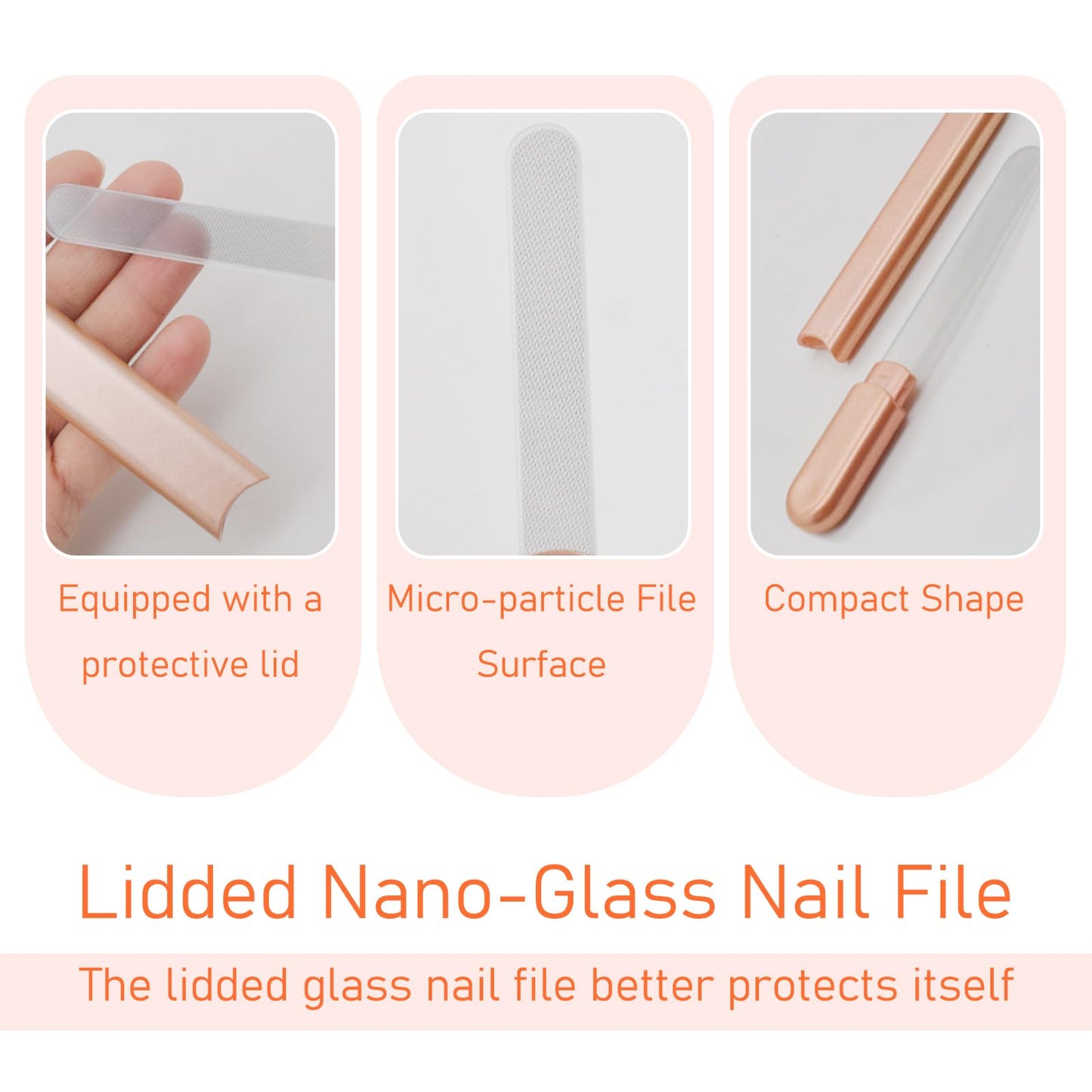 WOKOTO 2 Packs Glass Nail File with Case for Nail Shaping & Polishing, Rose Gold & Black Double Sided Transparent Crystal Diamond Fingernail Files Glass Nail Buffer for Natural and Acrylic Nails