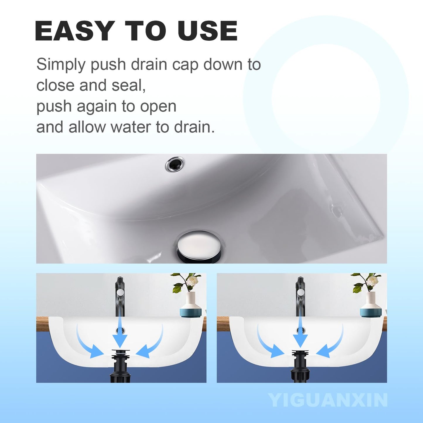 Chrome Plated Bathroom Pop-Up Sink Drain - Vessel Vanity Sink Stopper Push-Type Assembly with Overflow & Strainer, for Faucet Vessel Sinks