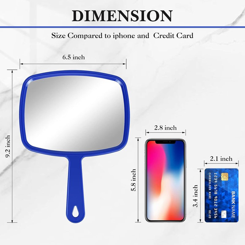 Handheld Compact Mirrors - 3 Pcs Portable Square Mirrors for Salon & Travel | Red, Black, Blue (9.17 x 6.53 Inch)