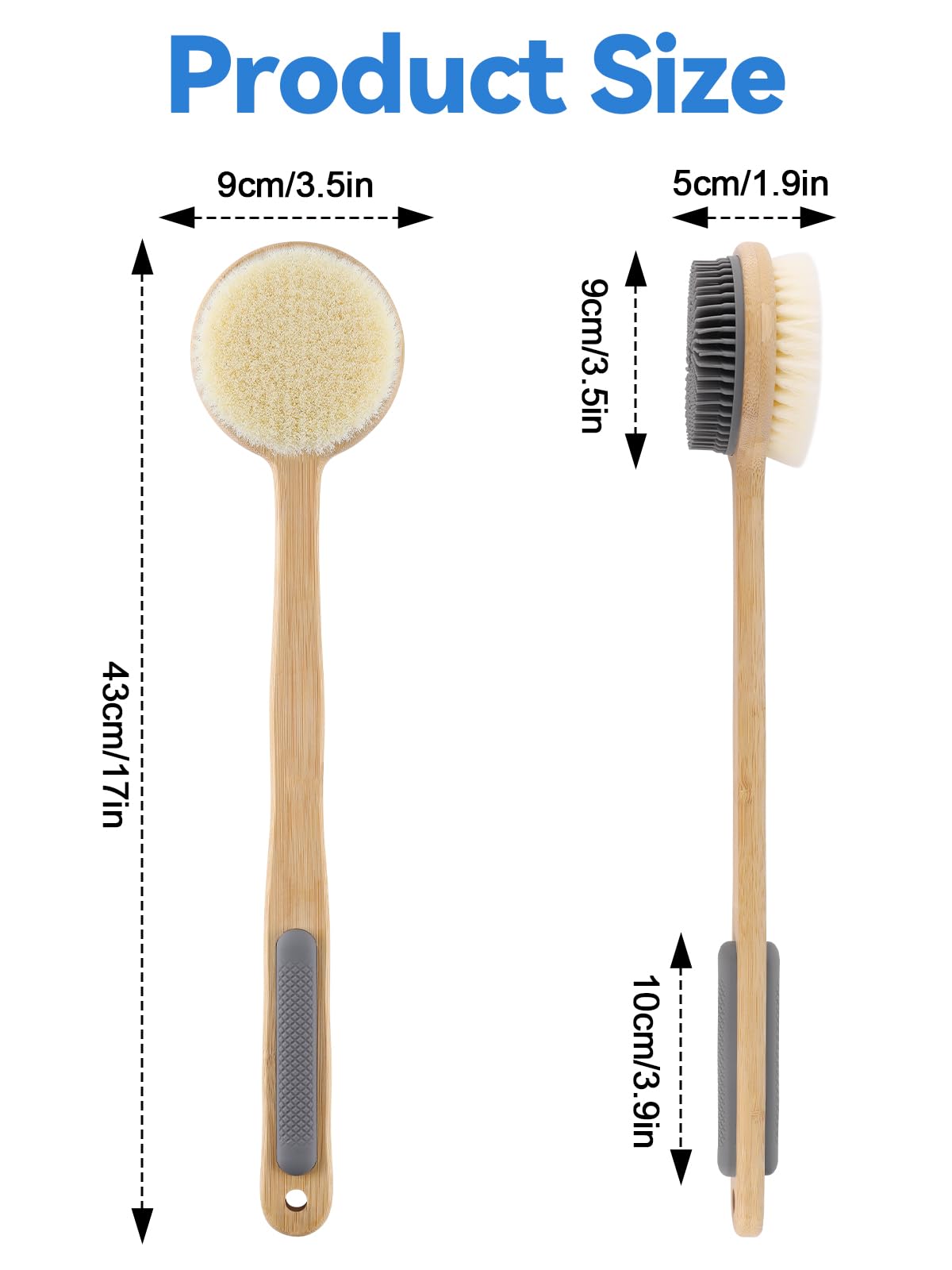 Kalolary Silicone Double-Sided Body Brush with Long Handle, Back Scrubber for Shower Super-Dense Bristles for Deep Cleaning and Massage, Wider Anti-Slip Grip Exfoliator for Wet or Dry Use
