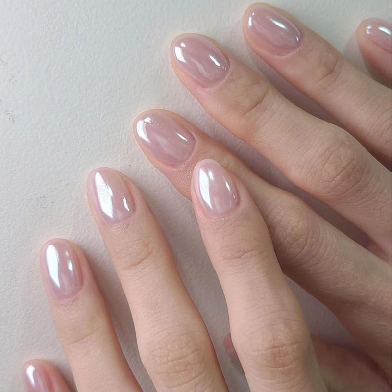 32Pcs Short Almond Press-On Nails - Glossy Nude Pink Acrylic Full Cover | Easy Application