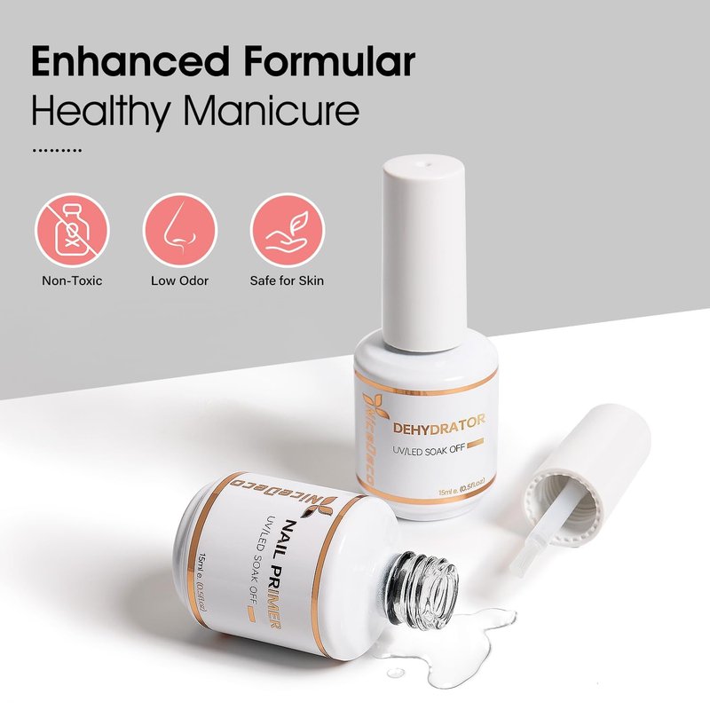 Nicedeco Nail Primer - Hema-Free Dehydrator Kit | 2 x 15ml | Cruelty-Free & Vegan for Long-Lasting Nails