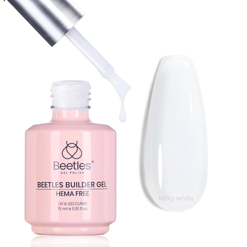Beetles Builder Gel for Nails HEMA-Free,Milky White Building Gel,for Building Apex Strengthening Thickening Sensitive Nails Extension,Friendly for Beginners,DIY Salon Manicure,LED UV Lamp Needed