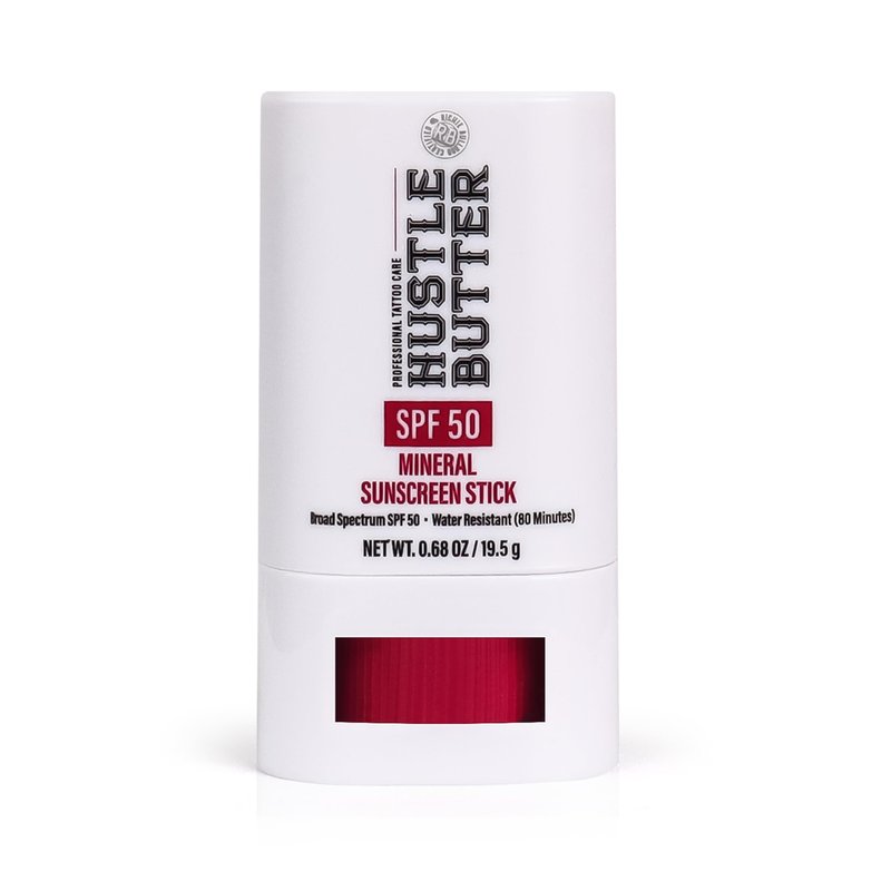 Hustle Butter Tattoo Aftercare Sunscreen Stick - Tattoo Sunscreen Stick, Fade Protection SPF 50, Hydrating with Shea Butter & Coconut Oil, TSA-Friendly, Water Resistant, Non-Greasy, 0.68 oz