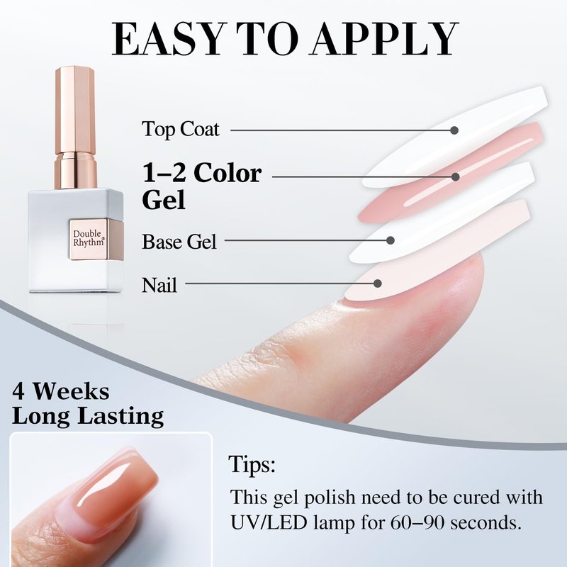 Double Rhythm Translucent Gel Polish Sheer Neutral Natural Light Milky Same Color Same Bottle 15ML Jelly Nail Polish Nail Art DIY at Home (Milky White-A1367)