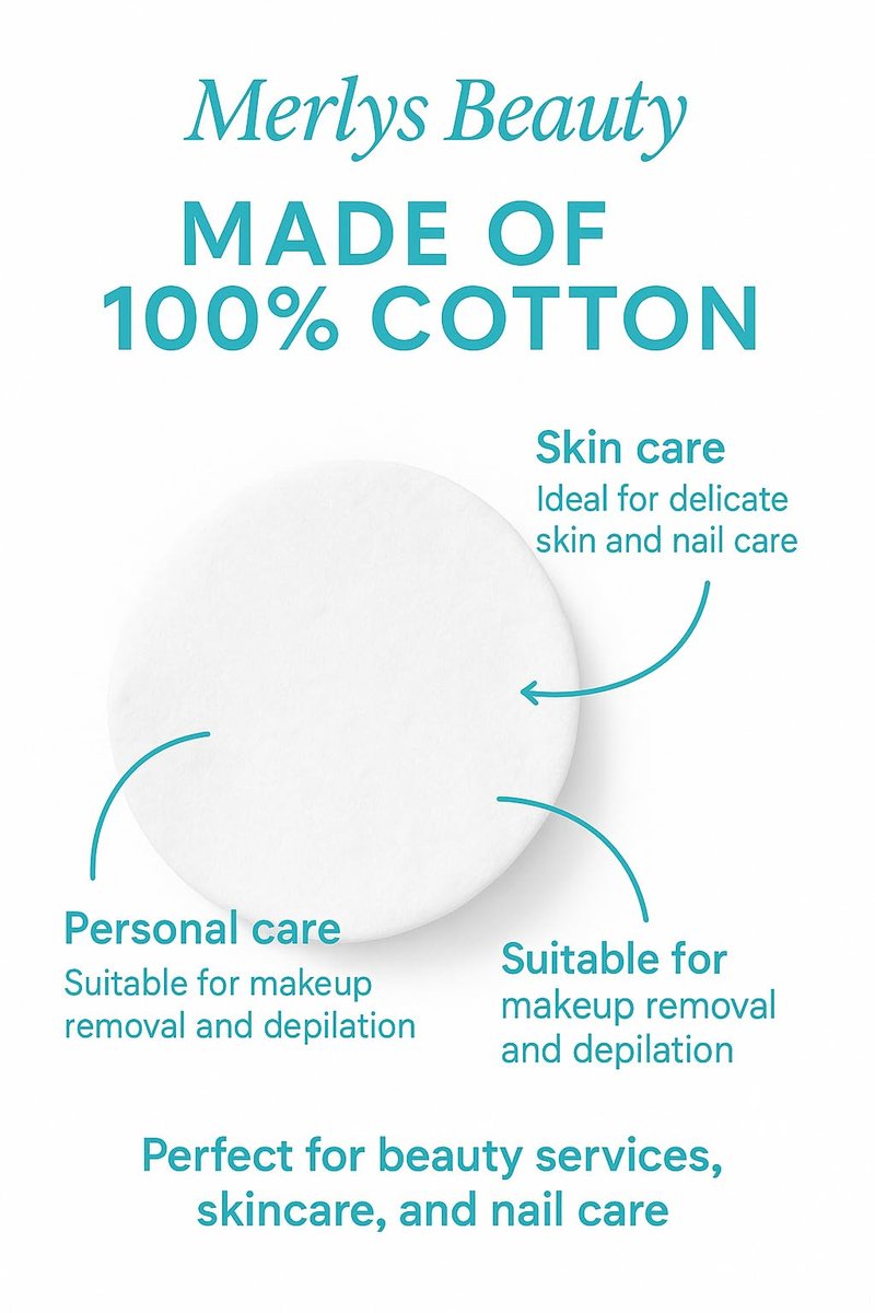 Merlys Beauty Premium Cotton Rounds, 100% Pure Natural Cotton, 100 Count, Hypoallergenic, Lint Free (Pack 6)