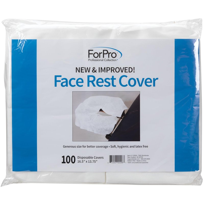 ForPro Massage Face Rest Covers, Ultra Soft, Hypoallergenic, Latex-Free, Disposable Headrest Covers, 16.5” L x 13.75” W, White, 100-Count