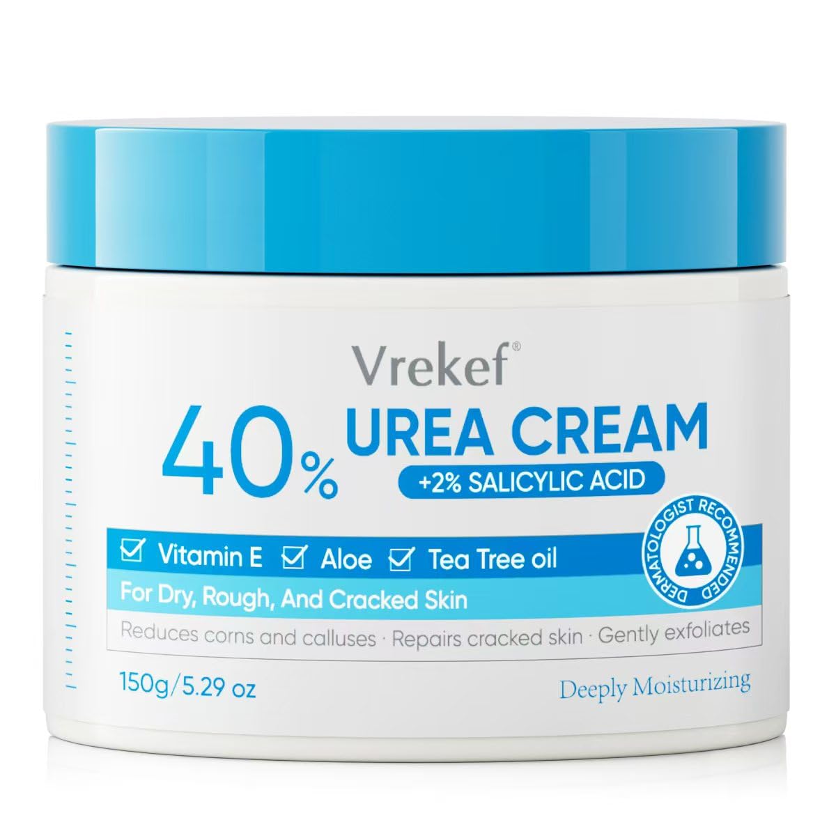 VREKEF Urea Cream 40% Plus Salicylic Acid 2%, Urea Cream 40 Percent for Feet Maximum Strength, Foot Cream for Dry Heels Cracked