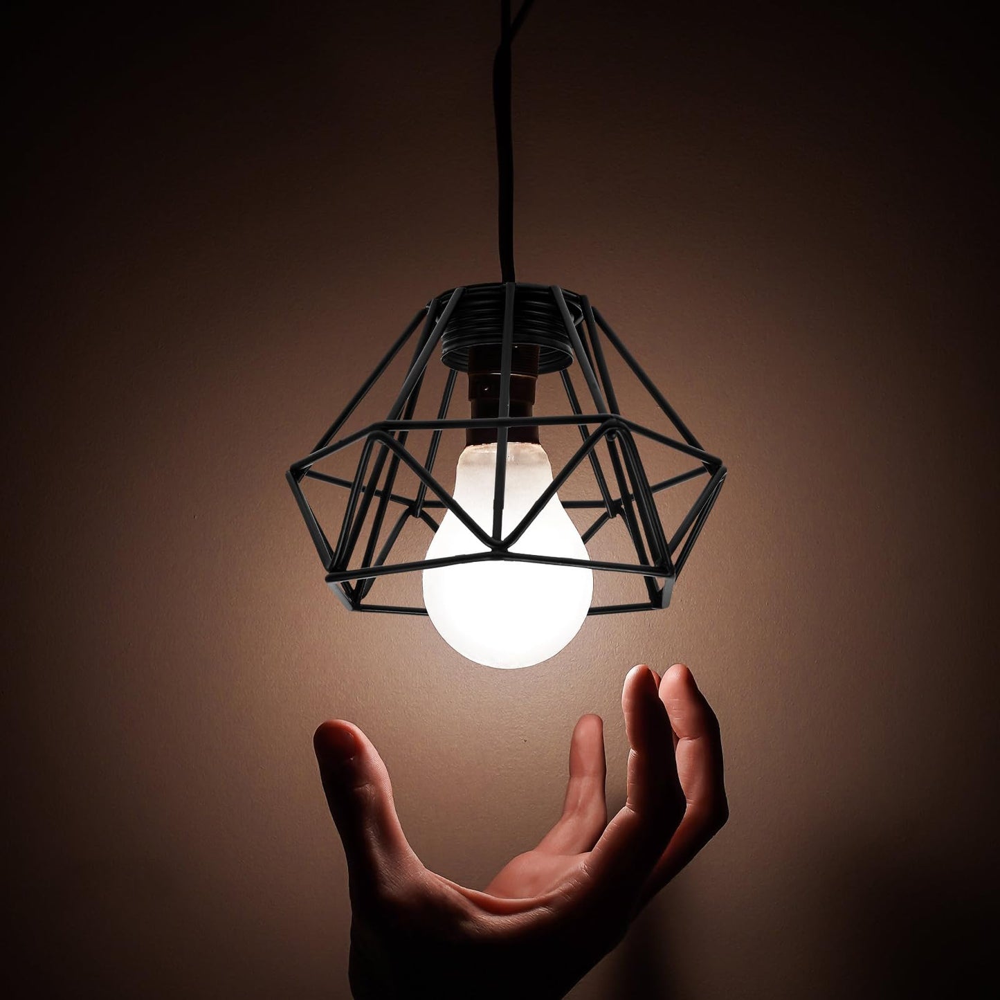 TOVINANNA Lighting Metal Cage Lampshade Industrial Vintage Diamond Shape Lamp Shades Hanging Lighting Cover, Black