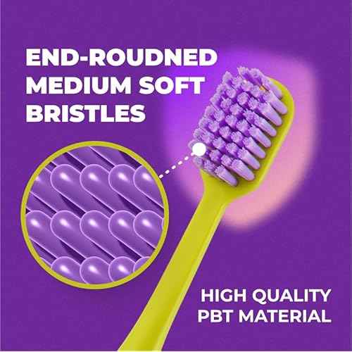 Medium Soft Toothbrush for Adults | Ultra-Dense Rounded Bristles | Gentle on Gums | Deep Plaque Removal | Whiter Smile | Suitable for Braces | 2 Pack Multicolor