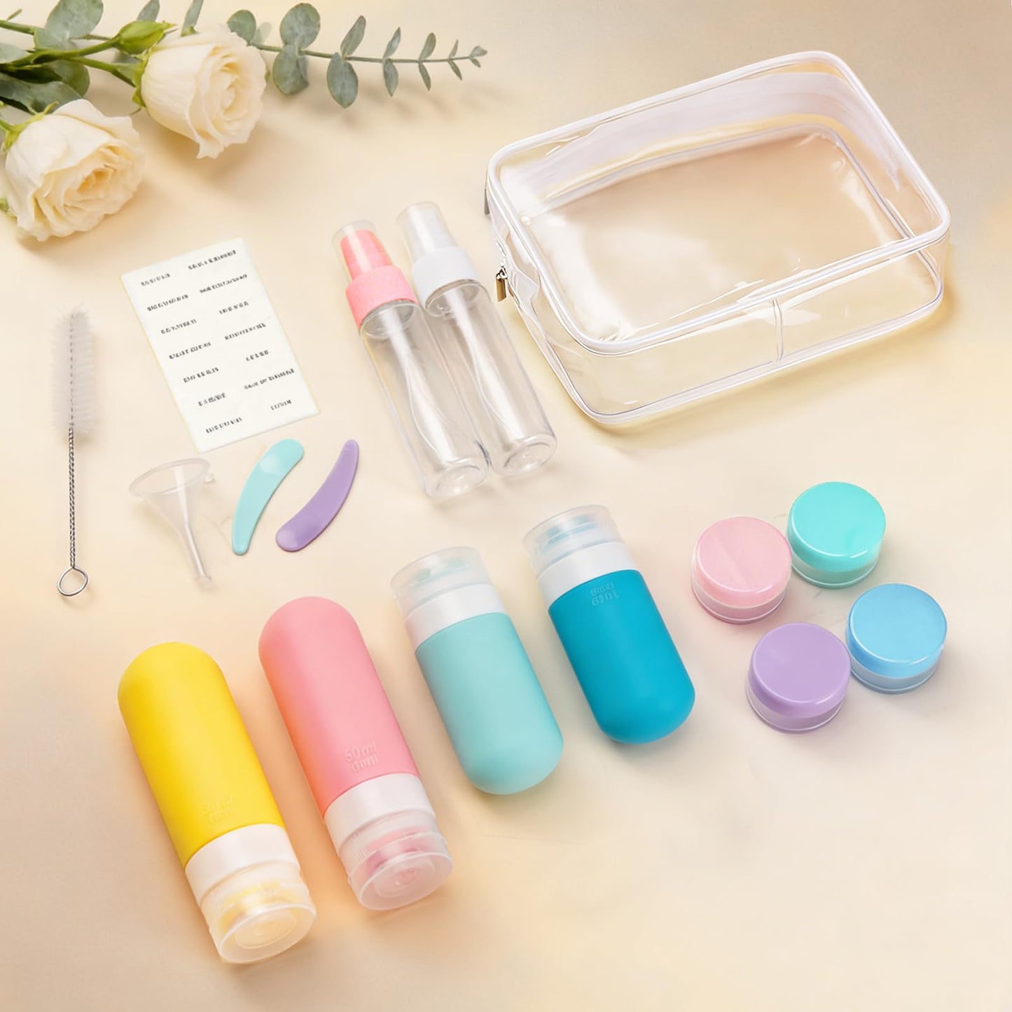 Tonater 17 Pack Travel Bottles for Toiletries, TSA Approved Leak Proof Silicone Travel Containers for Toiletries with Label-Dopamine Color