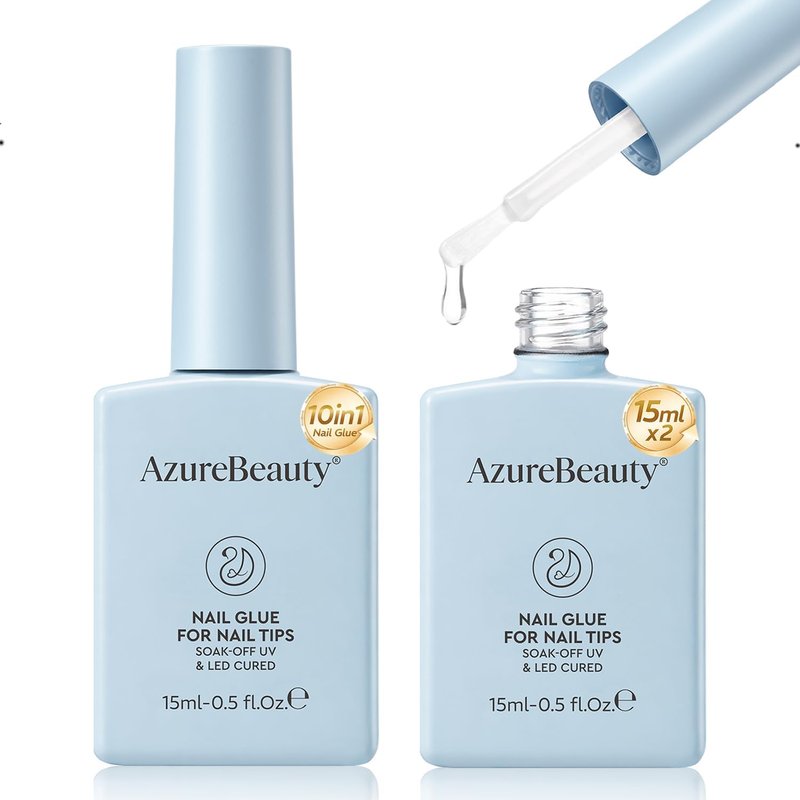 Azurebeauty 10-in-1 Gel Nail Glue - Long-Lasting Acrylic Nail Adhesive | 2 Pcs 15ml for Tips & Rhinestones