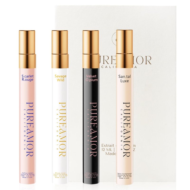 PUREAMOR Pheromone Perfume Set for Women - Long-Lasting Fragrance Oils | Amber Vanilla, Saffron Amber, Woody Citrus, Spicy Sandalwood