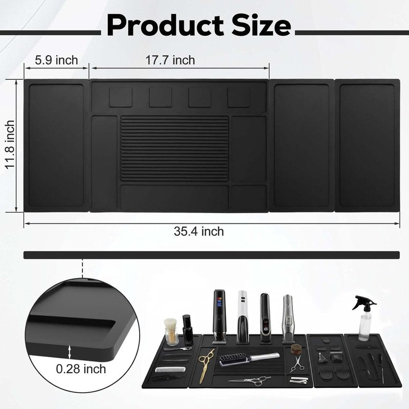 Magnetic Barber Mat for Clippers - Large Organizer Tool Pad with 4 Strong Magnets | Ideal for Barber Shop Accessories