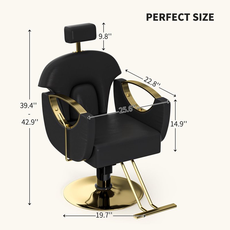 Reclining Salon Barber Chair,Reclining Styling Chair for Hair Stylist,Hair Salon Chair with Heavy Duty Hydraulic Pump, Adjust Height 360°Swivel for Home Barbershop,Unique Headrest Design (Black)