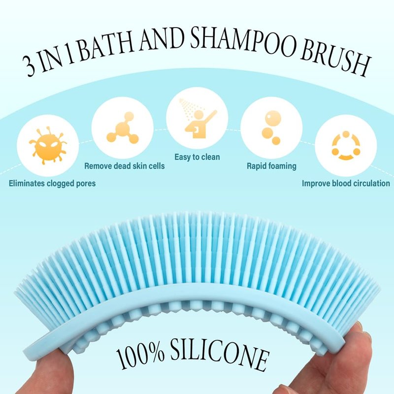 PQRUU 3 Pack Silicone Body Scrubbers for Use in Shower, Exfoliating Body Scrubber Fit for All Kinds of Skin, Soft Silicone Loofah for Women Men,Bath Scrubbers Rapid Foaming,Black,Blue,Gray