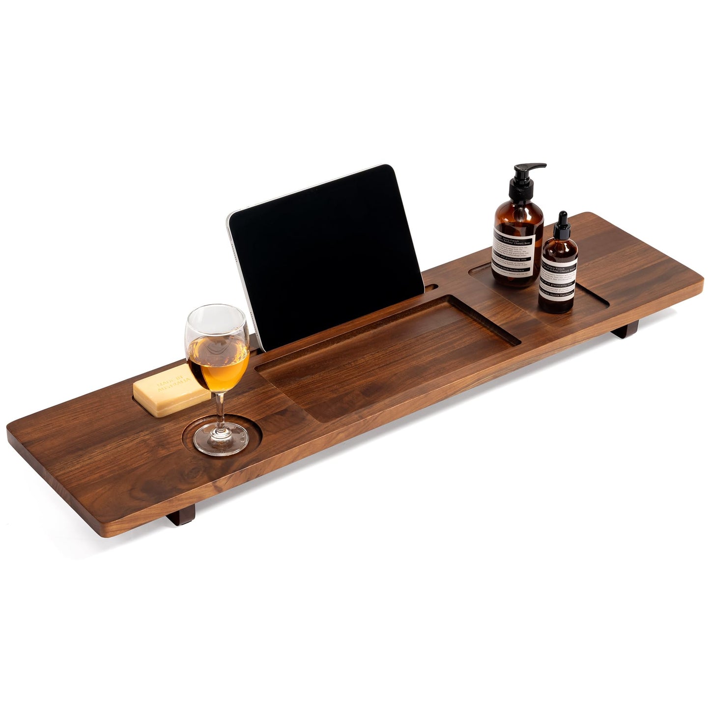 Realgulf Teak Bathtub Tray for Freestanding Tubs - 35" Heavy-Duty Luxury Bath Caddy, Non-Slip Zero-Wobble Design, Water-Resistant Spa Organizer with Wine Glass & Phone Holder