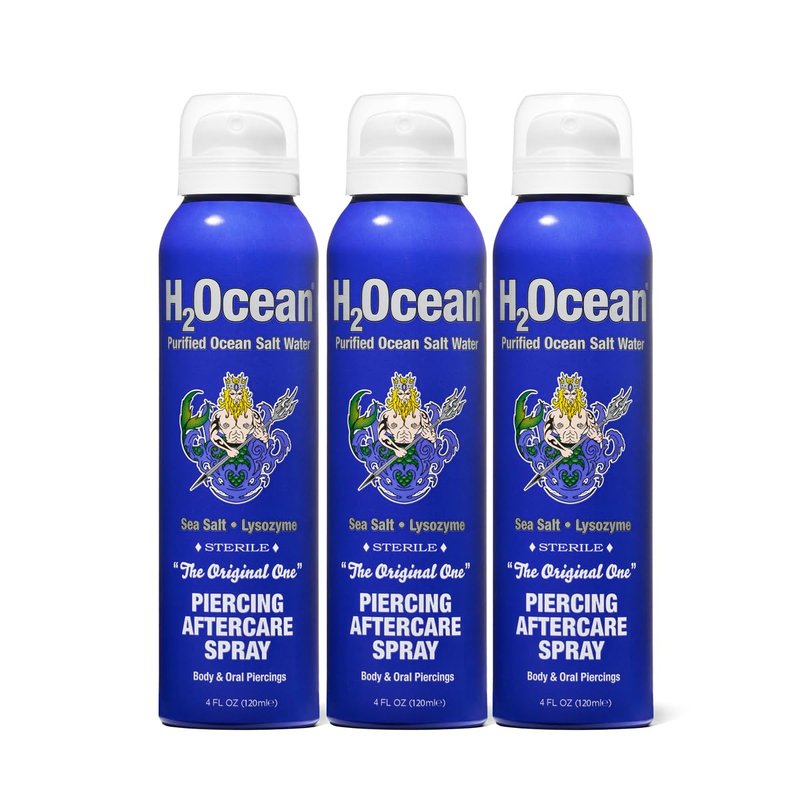 H2Ocean Piercing Aftercare Spray and Keloid Bump Removal– Sea Salt Spray for Body and Facial Piercings– Ear, Nose,Navel,Oral & Body Piercing Cleaner, Aftercare Solution for New Piercings–4oz,Pack of 3