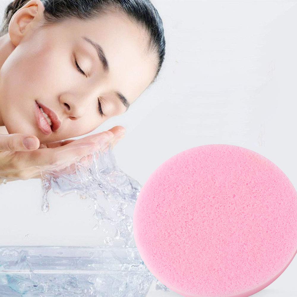Tegelrying Facial Sponge Compressed,60 Pcs PVA Professional Makeup Removal Wash Round Face Sponges Spa Pads Exfoliating Cleansing for Women,Pink