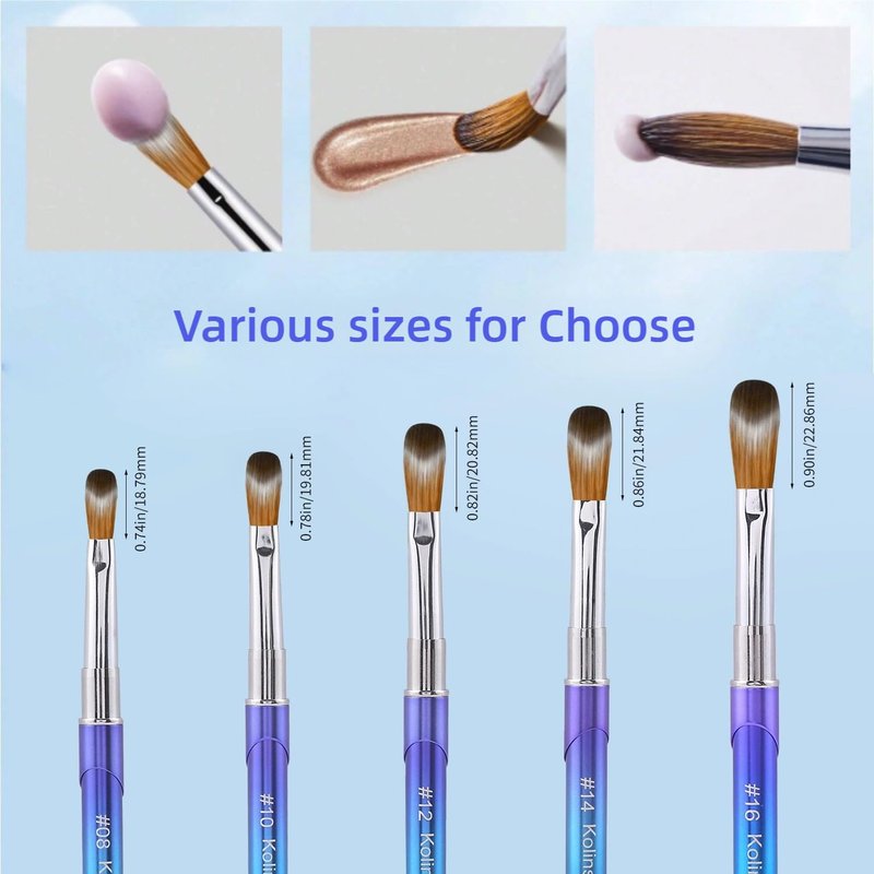 Kolinsky Hair Acrylic Nail Art Brush - Oval Crimped Tip for Precision, Gradient Blue Metal Handle | Size #8