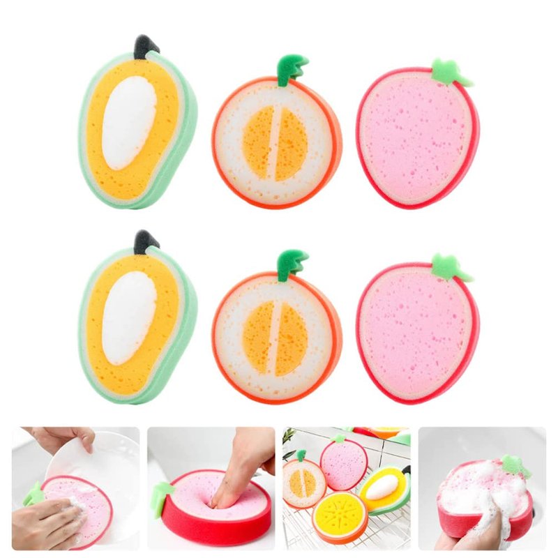 Beaupretty Fruit Bath Sponge Set for Babies Toddlers - Thickened Soft Shower Sponges with Fruit Shapes for Gentle Exfoliating and Travel Bathing Tools 6Pcs 5.90X4.52X1.18In