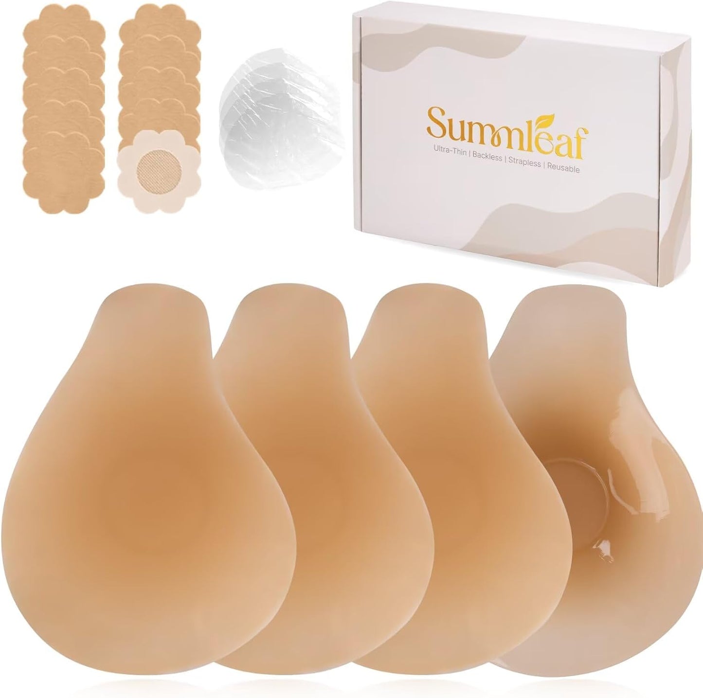 Skiennix Push Up Sticky Bra - Invisible Adhesive Lift Tape with Nipple Covers | 2 Pairs