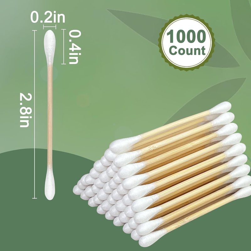 Bamboo Cotton Swabs - Eco-Friendly Disposable Swabs with Soft Tips | 1000 Count in 10 Packs