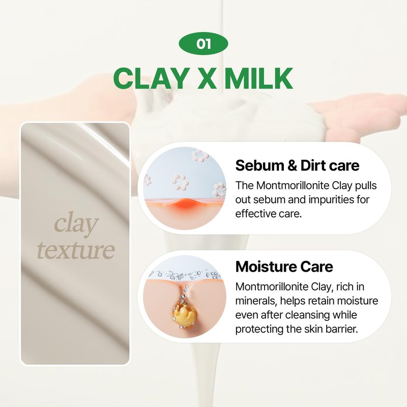 MAKE P:REM PDRN Pore Clay Cleansing Milk, Hydrating Gentle Face Wash for Sensitive Skin, Korean Face Wash, Milky Cleanser, 6.76 fl.oz. (200ml)