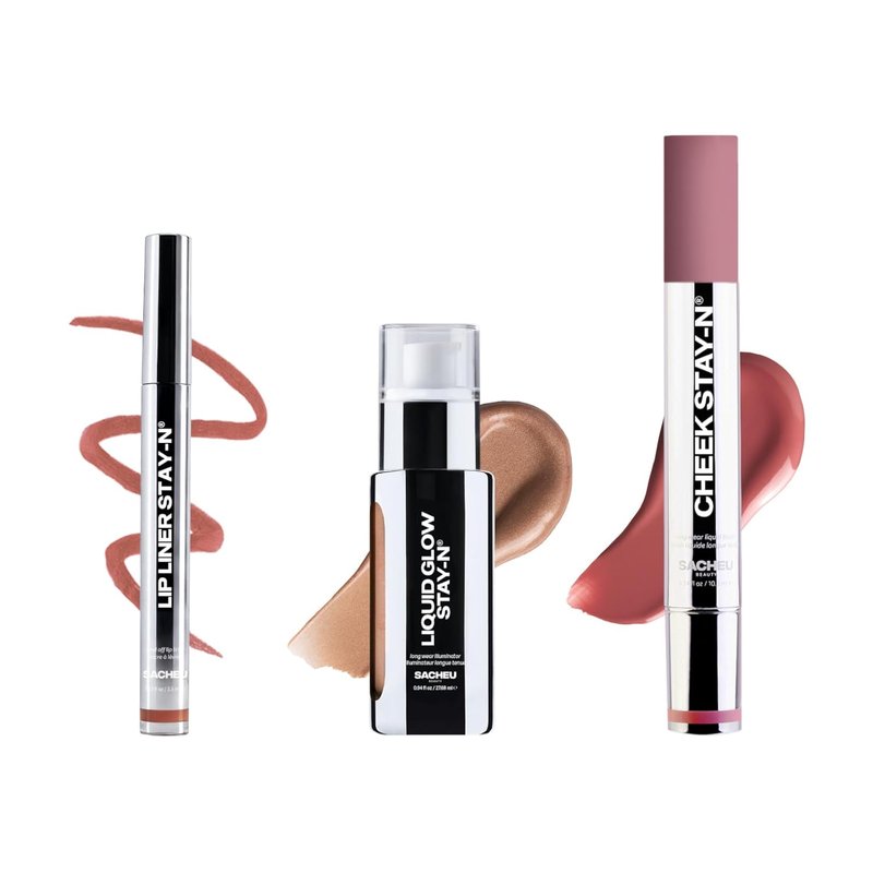 Glow Beamin' Bundle - High Pigment Buildable Makeup for Luminous Glow | Includes Lip Liner, Cheek & Liquid Glow