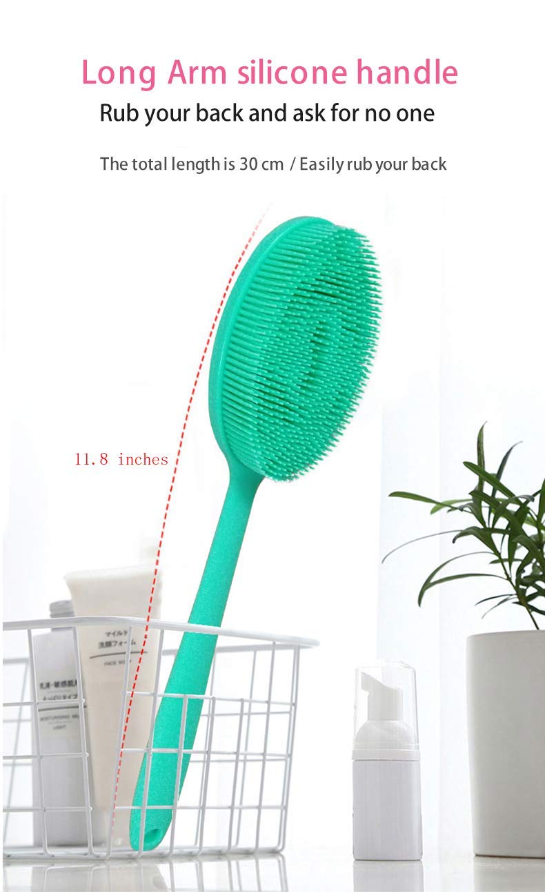 Loofah Exfoliating Body Scrubber 2 in 1 Face and Body Silicone Scrubber - Silicone Shower Brush Bath Sponge Loofa Blue