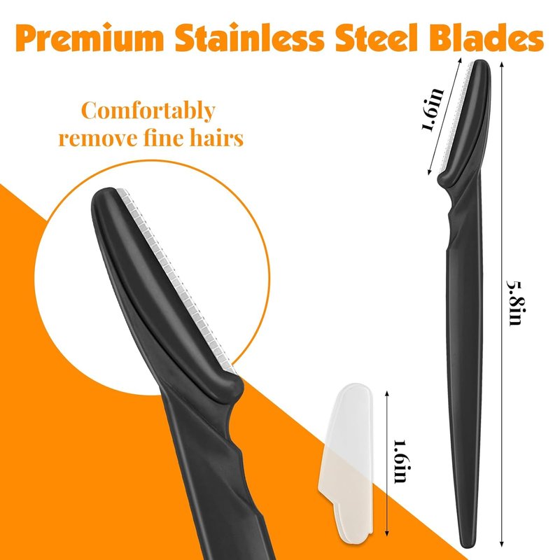 Skiennix Eyebrow & Face Razors - 88 Pcs Precision Shaving Set in Storage Jar | Black Dermaplaning Razors with Protective Covers