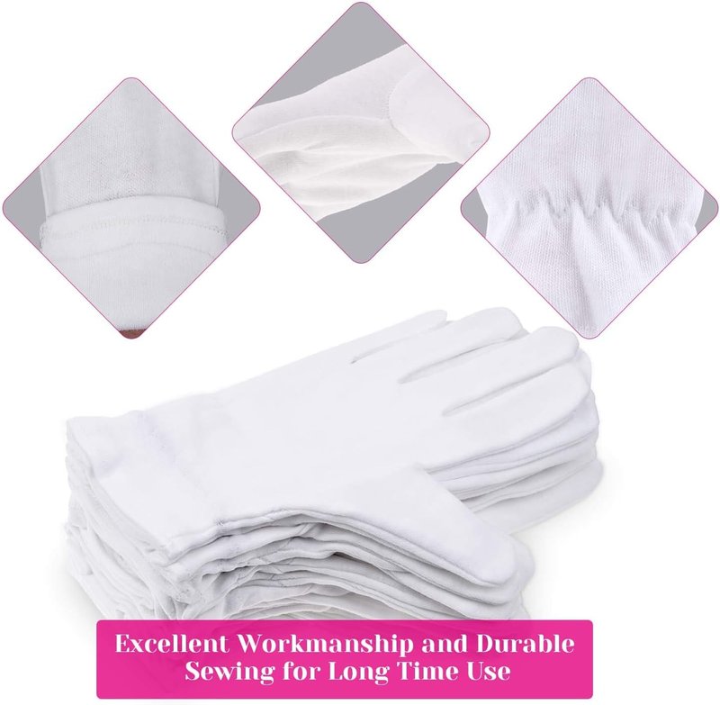 Selizo 100% Cotton Gloves - 10 Pairs for Eczema Relief & Moisturizing Dry Hands | White for Women