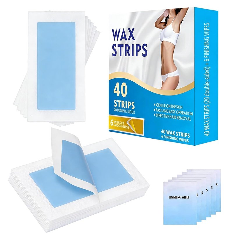 Face Wax Strips for Hair Removal, 40 Facial Waxing Strips for Women with Sensitive Skin, Gentle & Fast At-Home Wax Strips for Face & Body, Upper Lip, Arm, Leg, Bikini Line (Blue)
