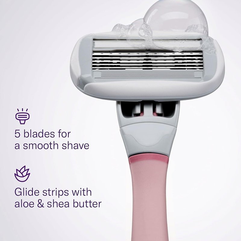 Flamingo Shaving Razor Set for Women - Original Handle, 4 Blade Refills & Shower Holder | Rose Color