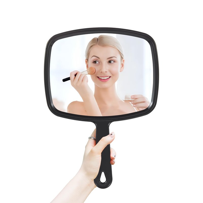 HYOUJIN Hand Handheld Mirror (6.7"×9.4") - Hand Held Small Mirror for Barber and Salon,Handheld Makeup Portable Mirror for Travel, Suitable for Women and Men(Black)