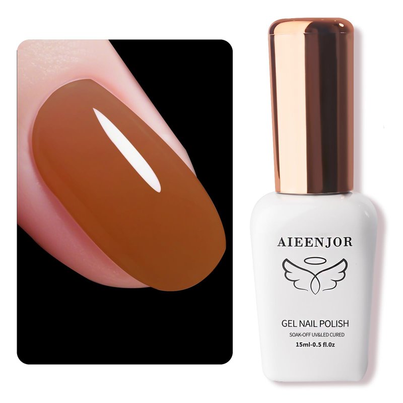 Aieenjor Nude Gel Nail Polish, 0.5 Fl Oz UV LED Soak Off Cocoa Brown Gel Polish, Long Lasting Jelly Translucent Gel Polish for Nail Art DIY Manicure and Pedicure, 37