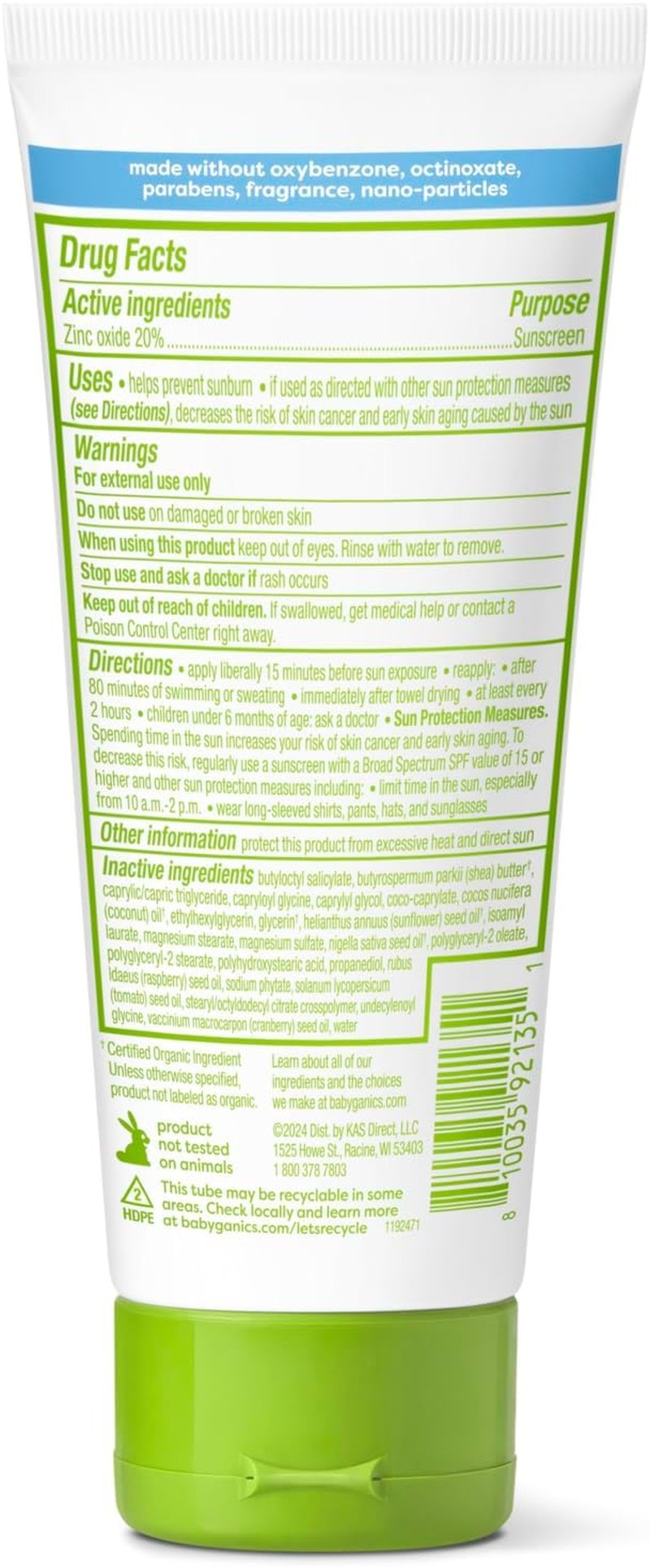 Babyganics SPF 50 Mineral Sunscreen Lotion - Sheer Blend, UVA/UVB Protection, Water Resistant, 3 oz