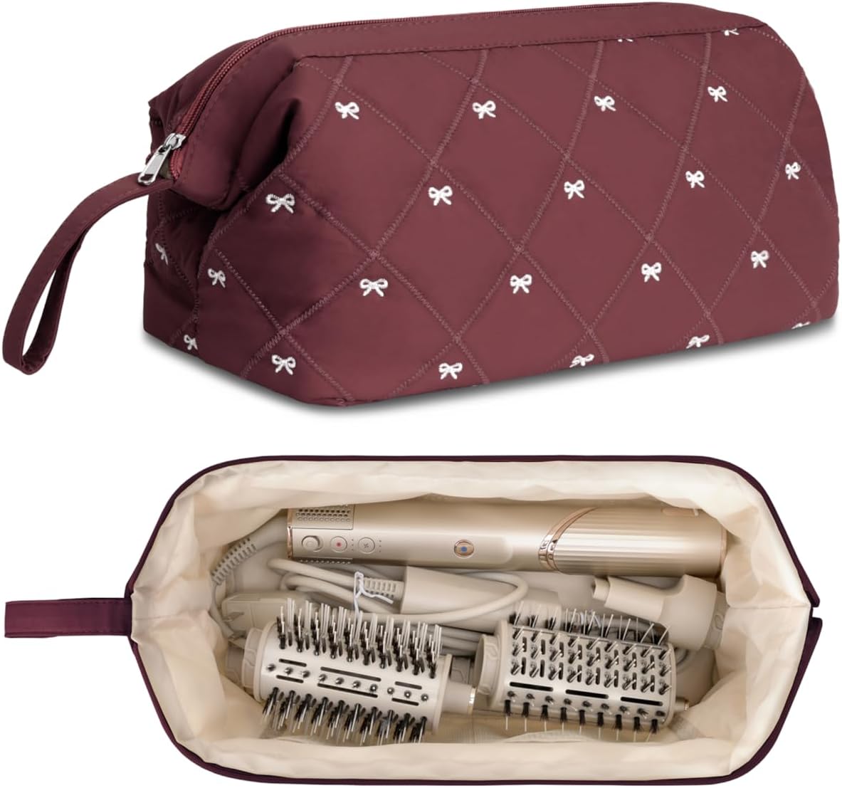Travel Hair Dryer Bag - Shark Flex Style Case for Dyson Airwrap | Quilted Organizer for Flat Curling Iron Accessories (Red)