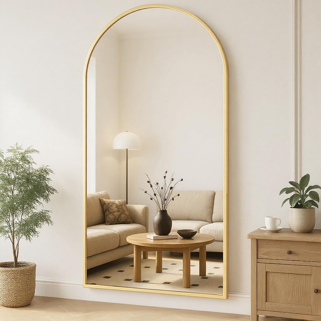 ZMYCZ Full Length Mirror, 78"x38" Arched Floor Length Mirror with Stand, Gold Body Mirrors Hanging or Leaning, Wall Mirrors Freestanding with Aluminum Frame for Living Room, Bedroom