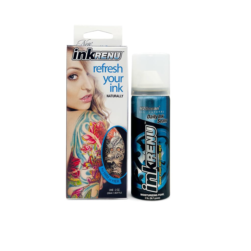 H2Ocean InkRenu Color Enhancing Tattoo Moisturizing Foam - Tattoo Brightener, Enhancer & Moisturizer for Tattoo Care - Tattoo Aftercare Lotion to Revive & Renew Tattoos - 2 oz