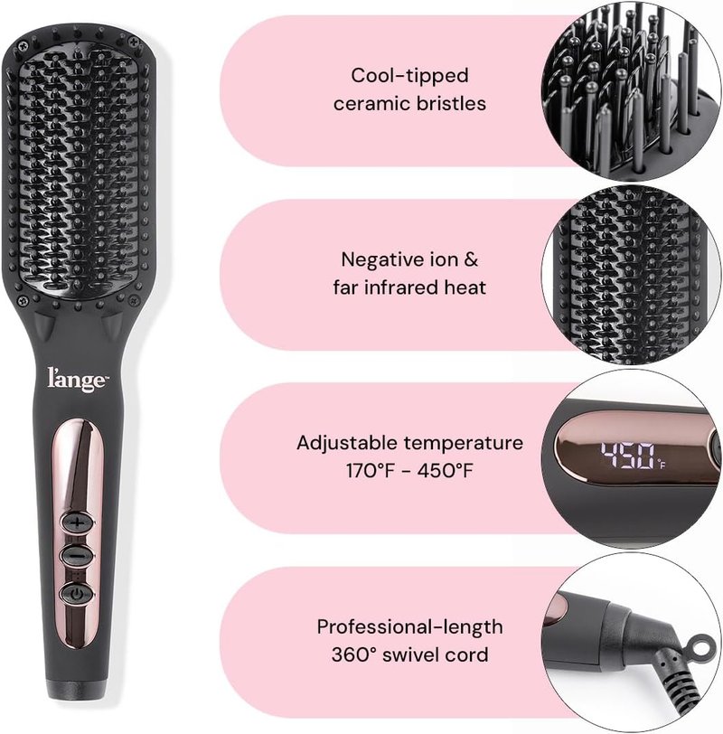 L'ANGE HAIR Straightening Brush - Heated Tool for Smoother, Frizz-Controlled Hair | Dual-Voltage Ceramic Hot Brush (Black)