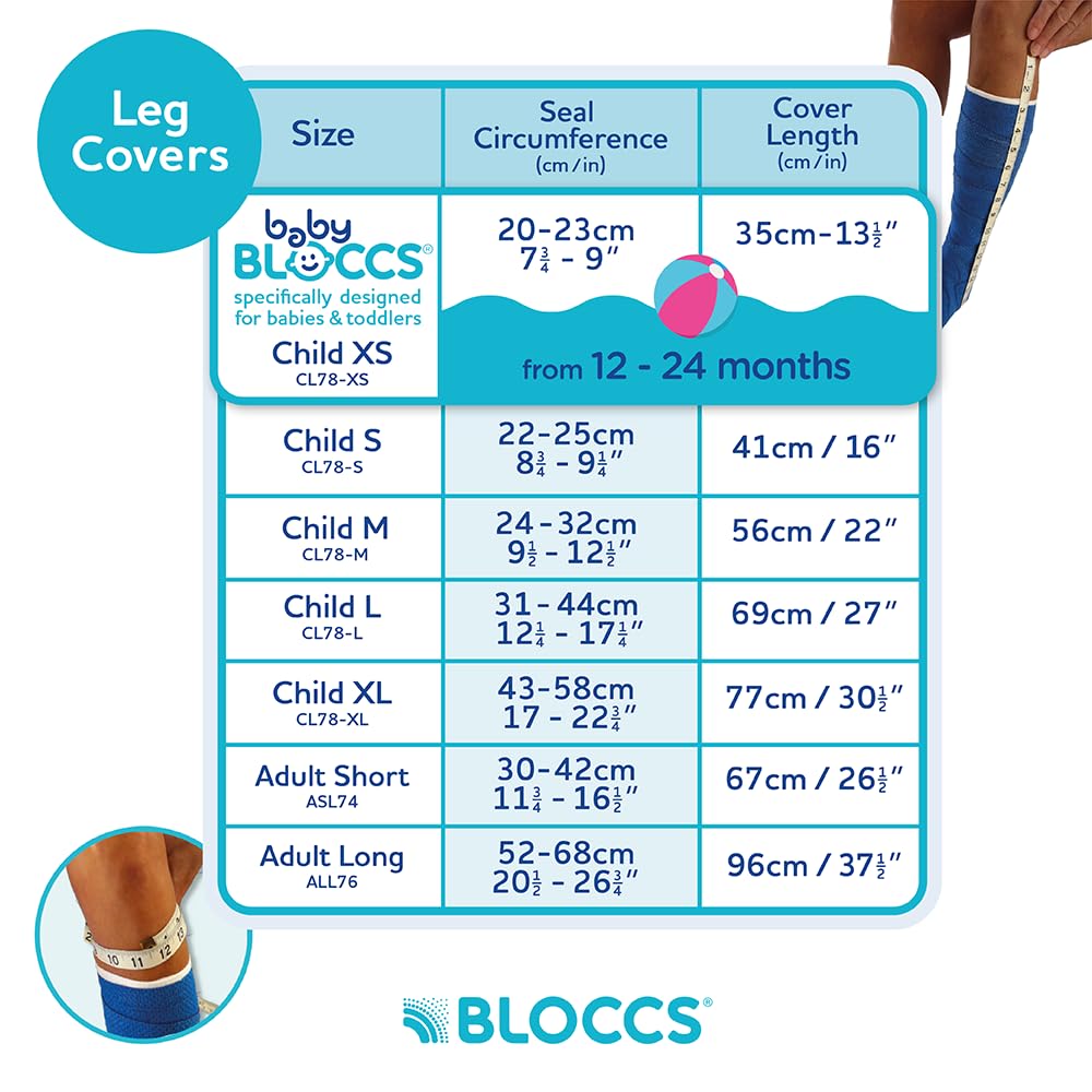 BLOCCS 100% Waterproof Cast Covers for Shower Leg- Swim Cover, Cast Bag for Bath. Durable Cast Sleeve for Swimming - #ASL74 - Adult Short Leg