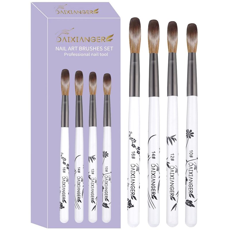 DAIXIANGER 4Pcs Acrylic Nail Brush Set, Size 10/12/14/16, Professional Nail Brushes for Acrylic Application Powder & Nail Extension, 3D Nail Carving Tools for DIY Home Salon Manicure-White