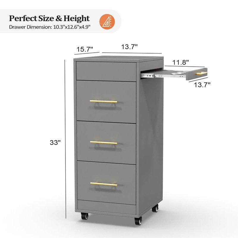Salon Trolley Cart with Wheels, Wooden Hair Storage Cabinet, Stylist Cart Mobile Hairdressing Barber Station for Beauty Spa Barbershop, 3 Large Drawers, 3 Hot Tool Holders, Grey